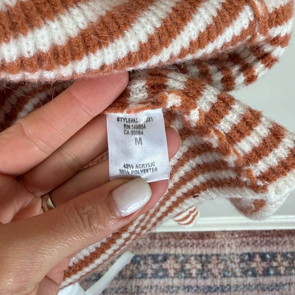 Sadie & Sage Tight Knot Balloon‎ Sleeve Stripe Cardigan Rust & Cream Medium - Picture 4 of 7